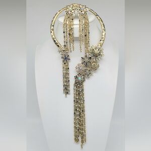 Heidi Daus Aurora Borealis Swarovski Crystal Snowflake Tassel Choker + Earrings